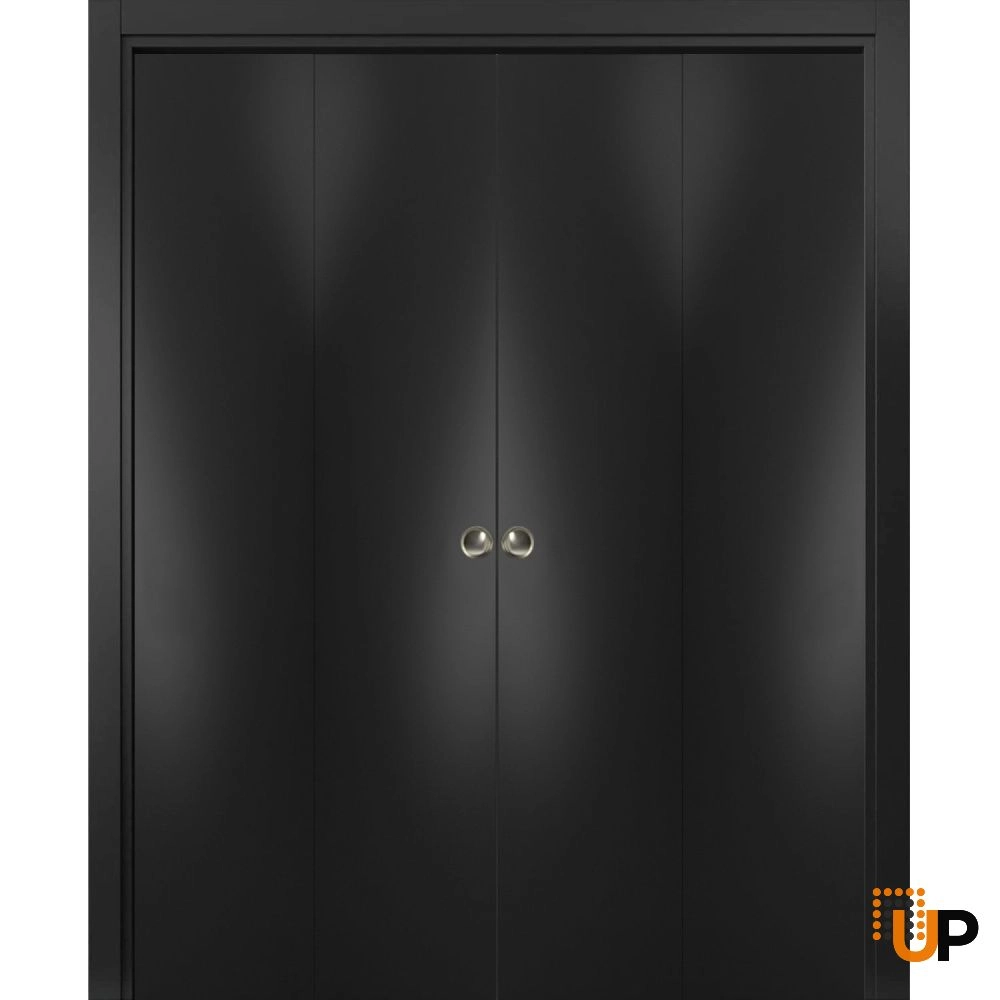 4 folding panels solid wood with honeycomb sliding modern interior bi-fold double door | Planum 0010 Black Matte | 72 x 80 (4* 18x80) photo#1