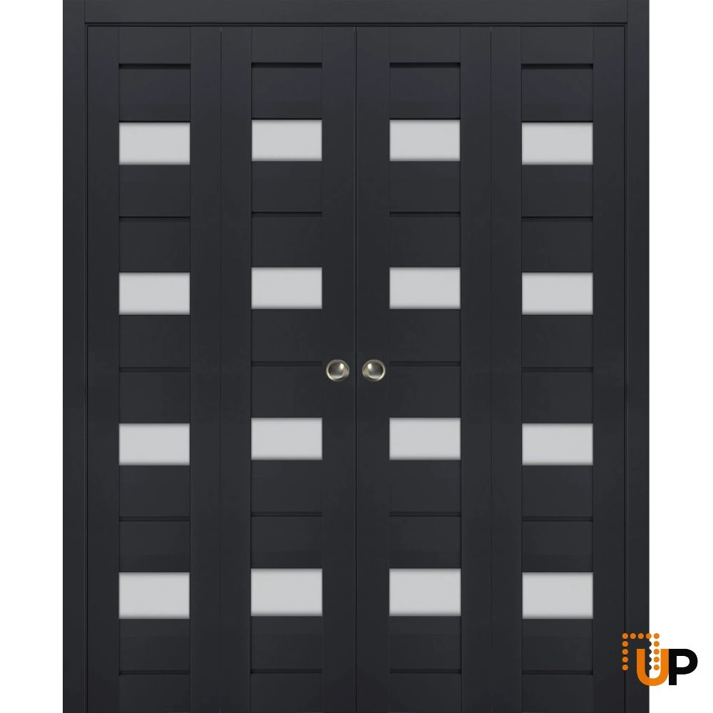 4 folding panels laminate sliding modern interior bi-fold double door with frosted glass | Veregio 7455 Antracite | 72 x 80 (4* 18x80) photo#1