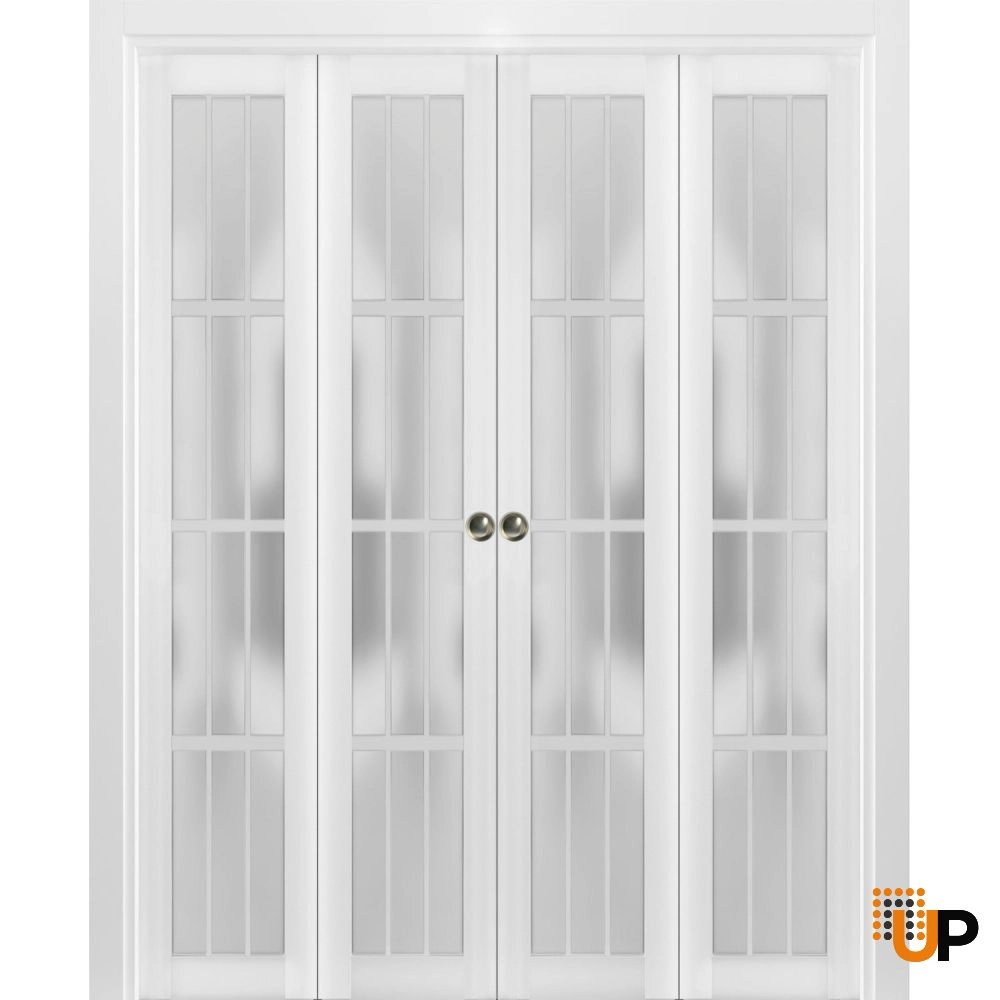4 folding panels solid core sliding french interior bi-fold double door with frosted glass | Felicia 3312 White | 72 x 80 (4* 18x80) photo#1
