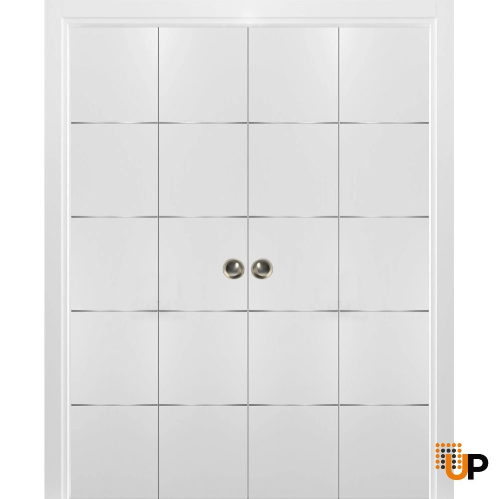 4 folding panels solid wood with honeycomb sliding modern interior bi-fold double door | Planum 0020 White | 72 x 80 (4* 18x80) photo#1