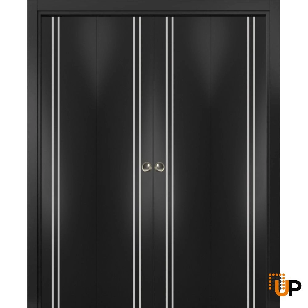 4 folding panels solid wood with honeycomb sliding modern interior bi-fold double door | Planum 0310 Black Matte | 72 x 80 (4* 18x80) photo#1