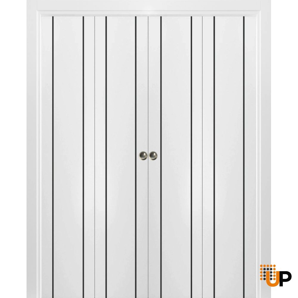 4 folding panels solid wood with honeycomb sliding modern interior bi-fold double door | Planum 0017 White | 72 x 80 (4* 18x80) photo#1