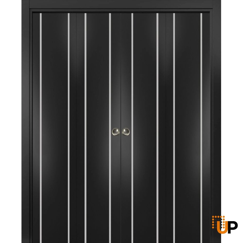 4 folding panels solid wood with honeycomb sliding modern interior bi-fold double door | Planum 0410 Black Matte | 72 x 80 (4* 18x80) photo#1