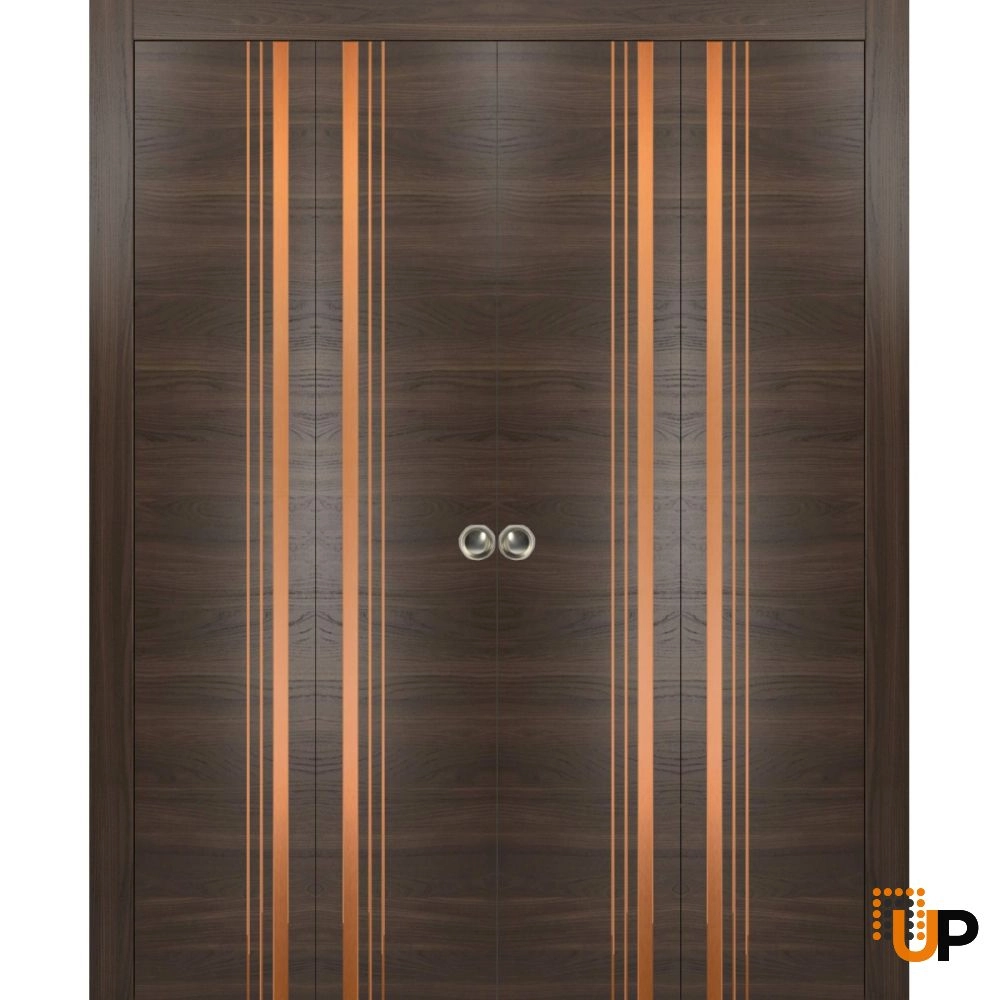 4 folding panels solid wood with honeycomb sliding modern interior bi-fold double door | Planum 1010 Chocolate Ash | 72 x 80 (4* 18x80) photo#1