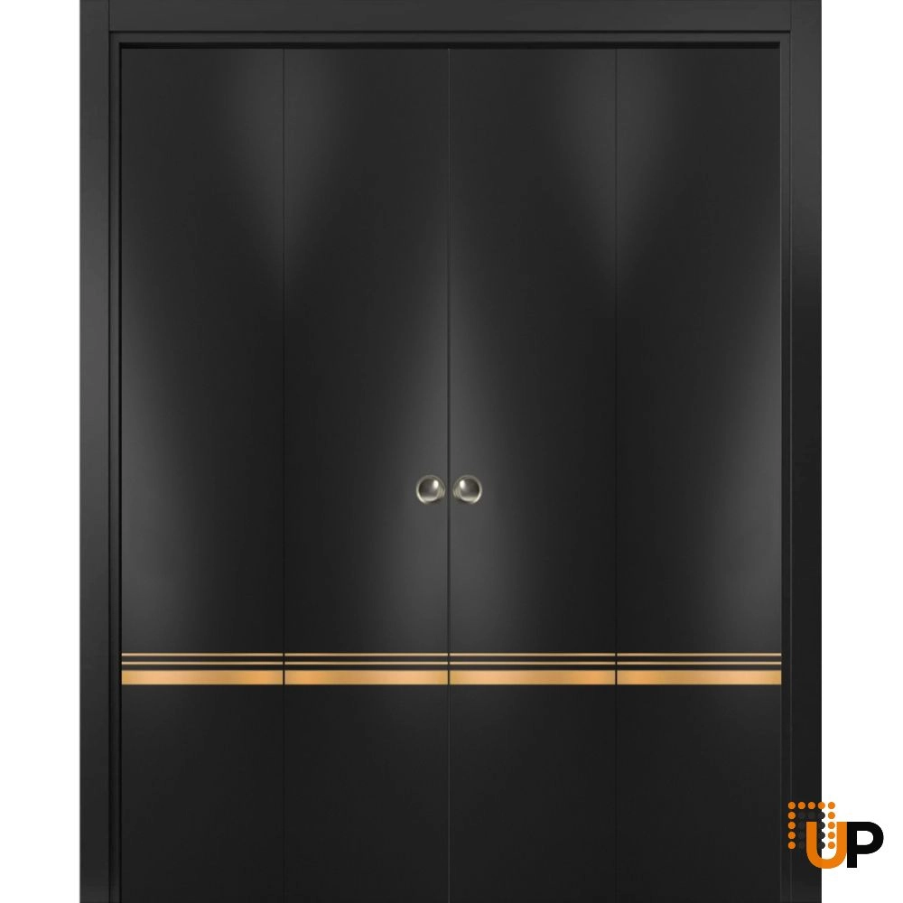 4 folding panels solid wood with honeycomb sliding flush interior bi-fold double door | Planum 2010 Black Matte | 72 x 80 (4* 18x80) photo#1