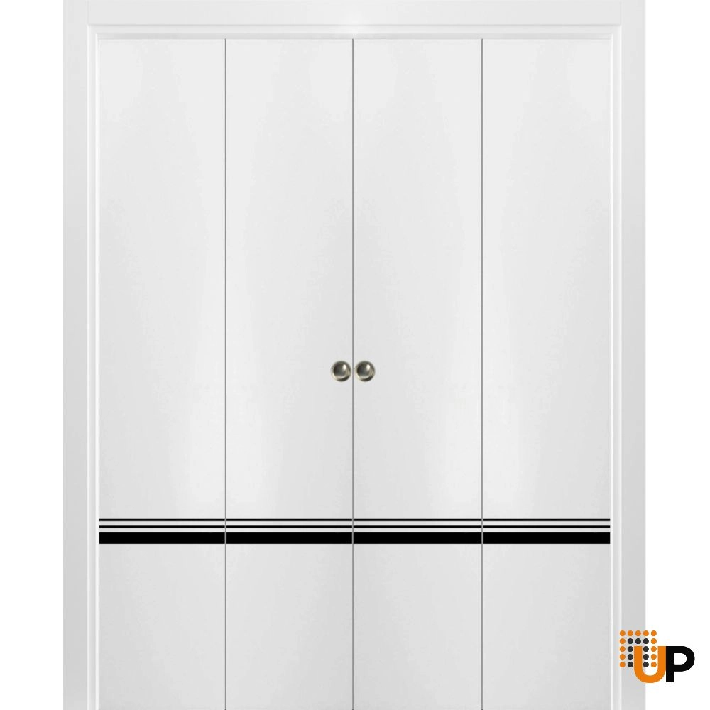 4 folding panels solid wood with honeycomb sliding modern interior bi-fold double door | Planum 0012 White | 72 x 80 (4* 18x80) photo#1