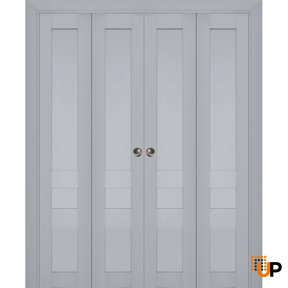 4 folding panels laminate sliding classic interior bi-fold double door | Veregio 7411 Matte Grey | 72 x 80 (4* 18x80) photo#1