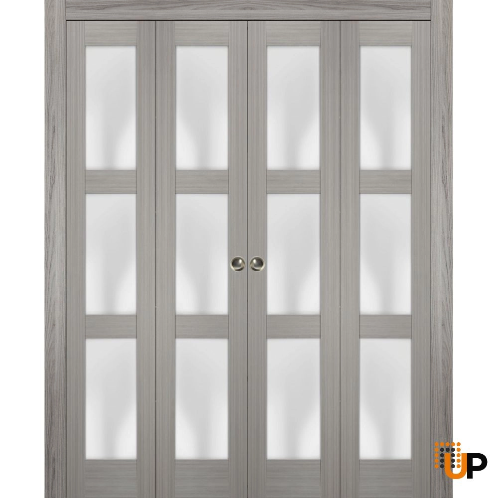 4 folding panels solid core sliding french interior bi-fold double door with frosted glass | Lucia 2552 Ginger Ash | 72 x 80 (4* 18x80) photo#1