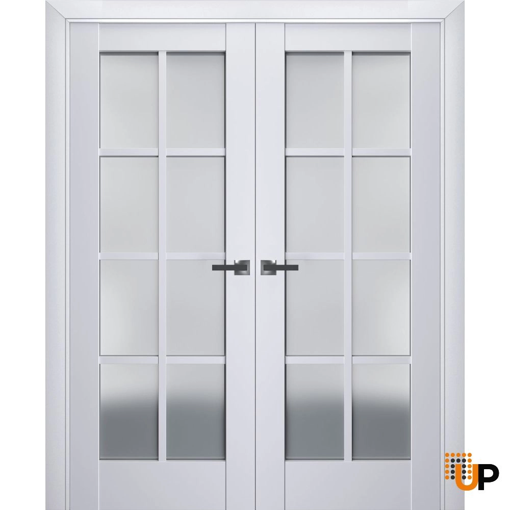 Double laminate french interior swing double door with frosted glass | Veregio 7412 White | 36 x 80 (2* 18x80) photo#1