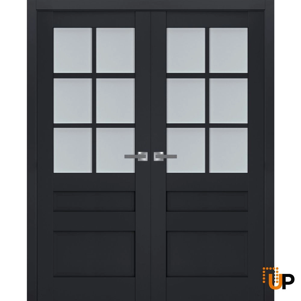 Double laminate french interior swing double door with frosted glass | Veregio 7339 Antracite | 36 x 80 (2* 18x80) photo#1
