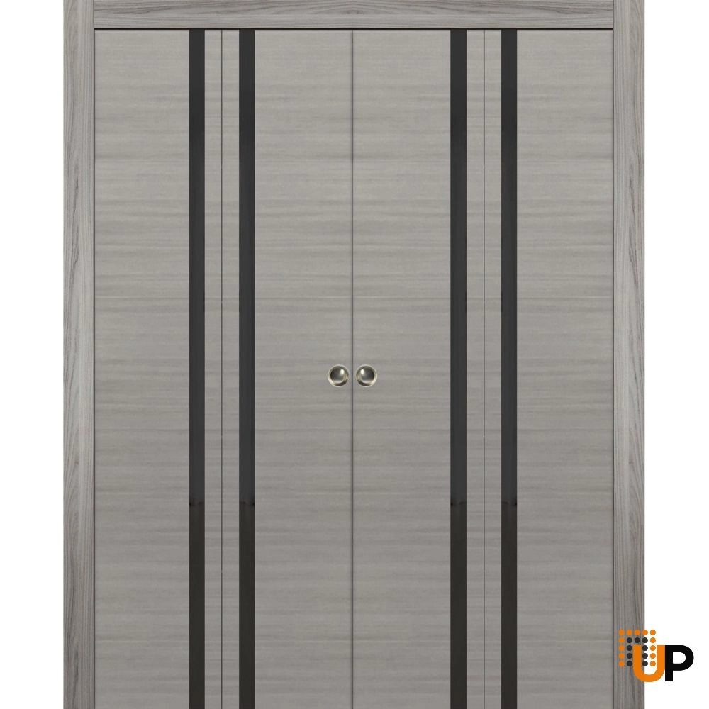 4 folding panels solid core sliding modern interior bi-fold double door | Planum 0040 Ginger Ash | 72 x 80 (4* 18x80) photo#1