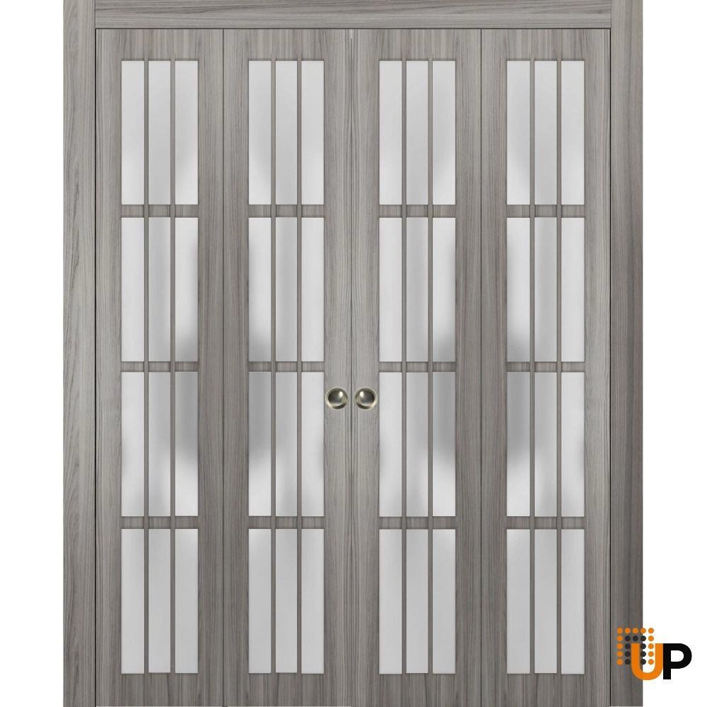 4 folding panels solid core sliding french interior bi-fold double door with frosted glass | Felicia 3312 Ginger Ash | 72 x 80 (4* 18x80) photo#1