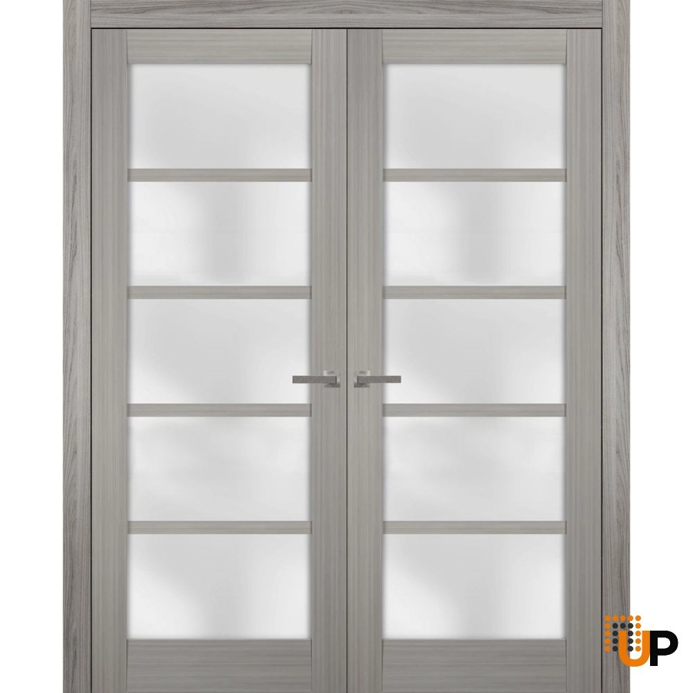 Double mdf french interior swing double door with frosted glass | Quadro 4002  Ginger Ash | 36 x 80 (2* 18x80) photo#1