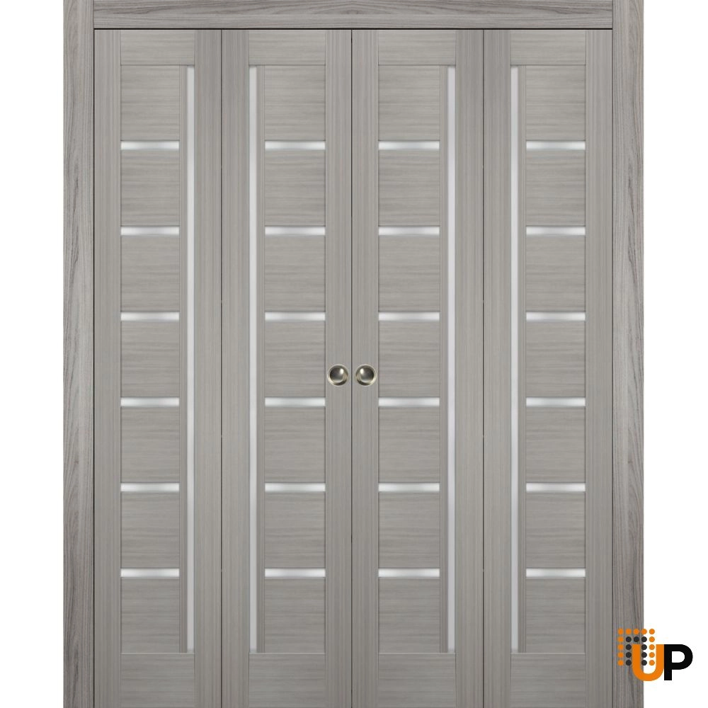 4 folding panels mdf sliding modern interior bi-fold double door with frosted glass | Quadro 4088  Ginger Ash | 72 x 80 (4* 18x80) photo#1