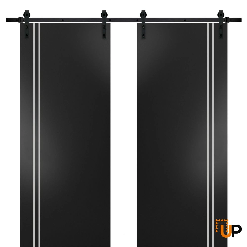Double solid wood with honeycomb sliding french interior barn double door | Planum 0310 Black Matte | 36 x 80 (2* 18x80) photo#1