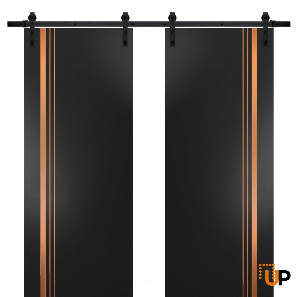 Double solid wood with honeycomb sliding french interior barn double door | Planum 1010 Black Matte | 36 x 80 (2* 18x80) photo#1