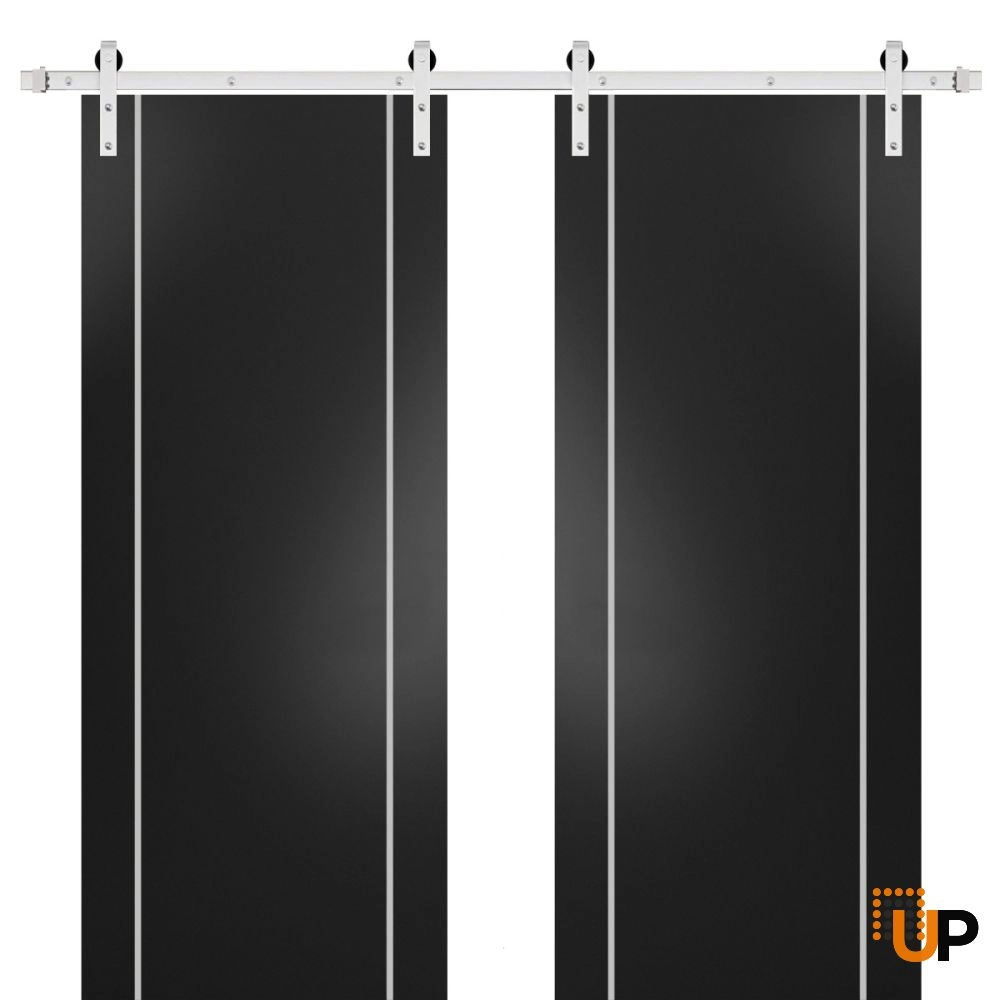 Double solid wood with honeycomb sliding french interior barn double door | Planum 0410 Black Matte | 36 x 80 (2* 18x80) photo#1