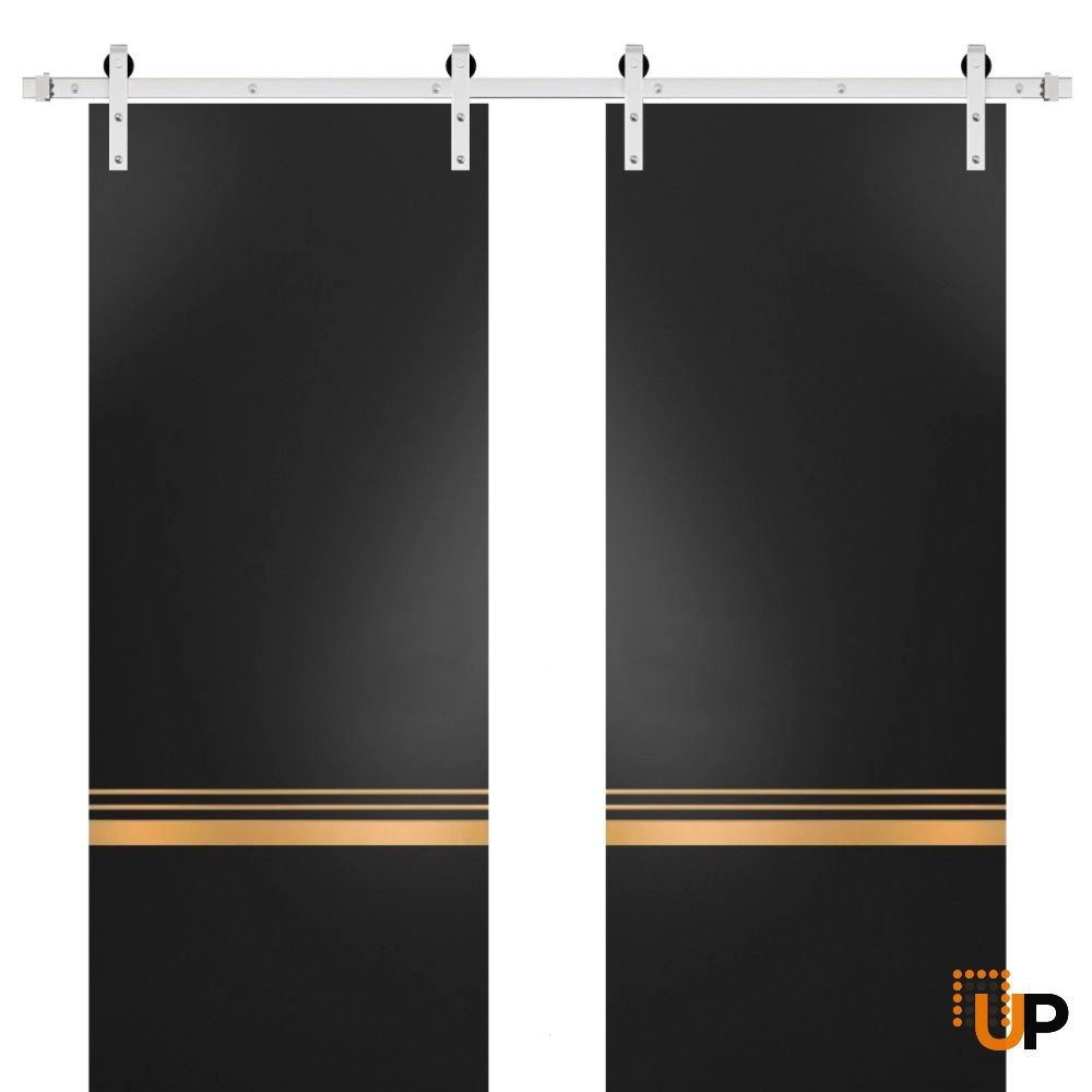 Double solid wood with honeycomb sliding french interior barn double door | Planum 2010 Black Matte | 36 x 80 (2* 18x80) photo#1