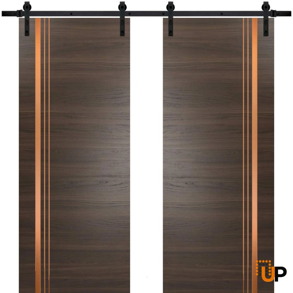 Double solid wood with honeycomb sliding french interior barn double door | Planum 1010 Chocolate Ash | 36 x 80 (2* 18x80) photo#1