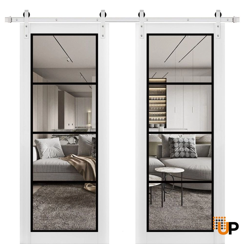 Double solid core sliding french interior barn double door with clear glass | Lucia 2466 White | 36 x 80 (2* 18x80) photo#1