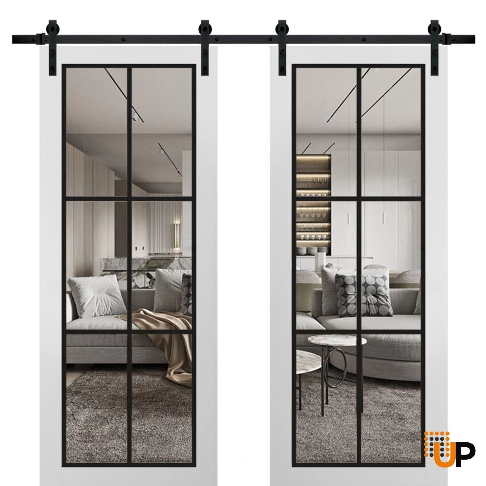 Double solid core sliding french interior barn double door with clear glass | Lucia 2366 White | 36 x 80 (2* 18x80) photo#1