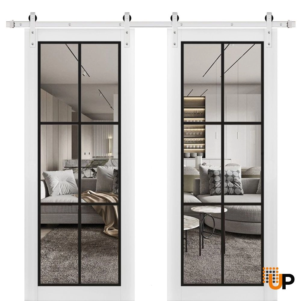 Double solid core sliding french interior barn double door with clear glass | Lucia 2366 White | 36 x 80 (2* 18x80) photo#1