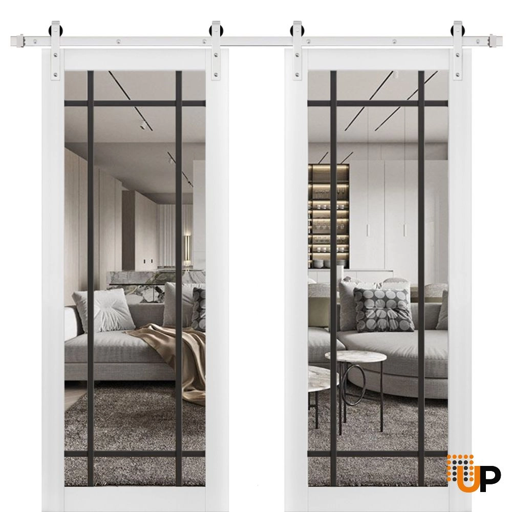 Double solid core sliding french interior barn double door with clear glass | Lucia 2266 White | 36 x 80 (2* 18x80) photo#1