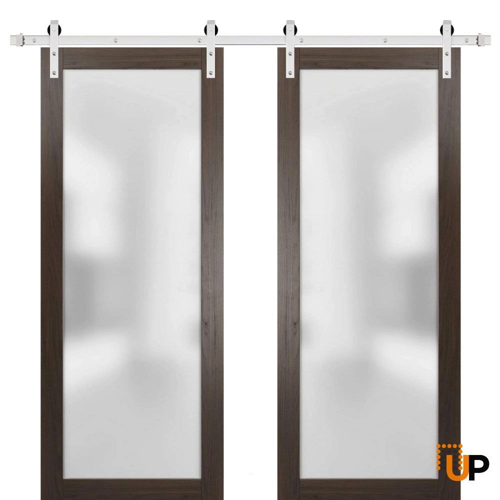 Double solid core sliding french interior barn double door with frosted glass | Planum 2102 Chocolate Ash | 36 x 80 (2* 18x80) photo#1