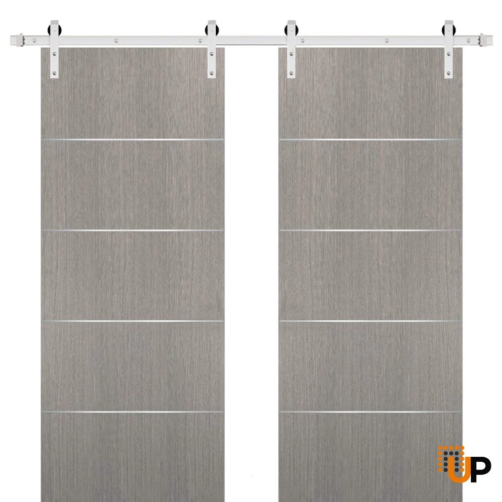 Double solid wood with honeycomb sliding french interior barn double door | Planum 0020 Grey Oak | 36 x 80 (2* 18x80) photo#1