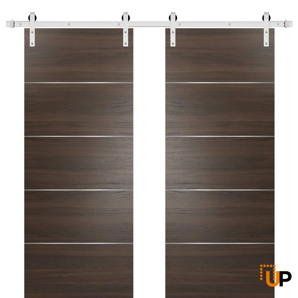 Double solid wood with honeycomb sliding french interior barn double door | Planum 0020 Chocolate Ash | 36 x 80 (2* 18x80) photo#1