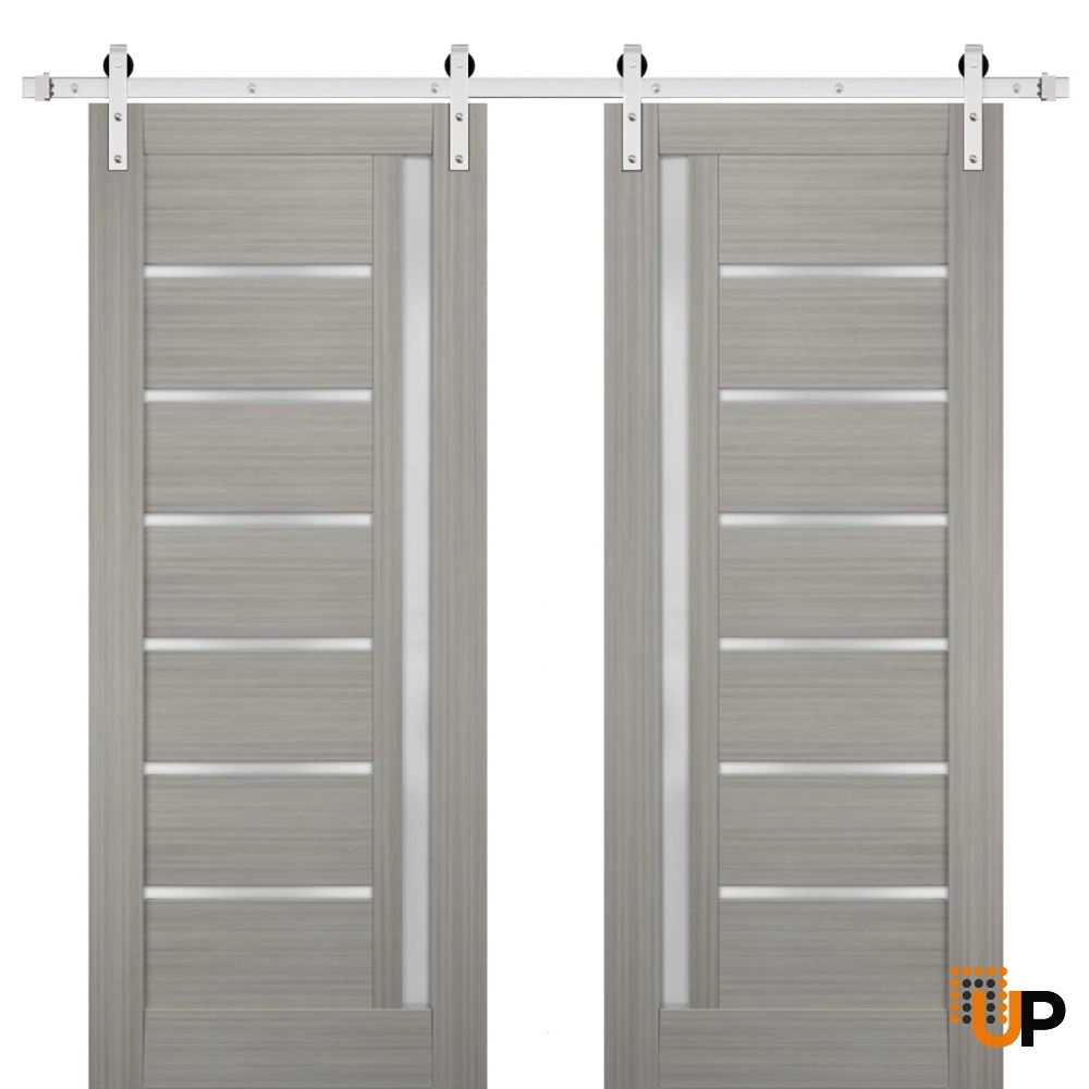 Double mdf sliding french interior barn double door with frosted glass | Quadro 4088  Ginger Ash | 36 x 80 (2* 18x80) photo#1