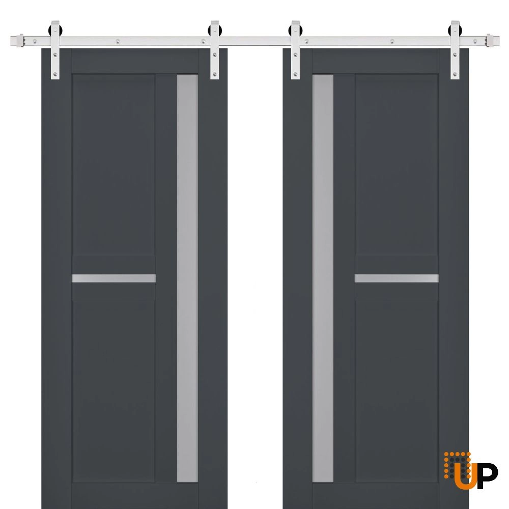 Double laminate sliding french interior barn double door with frosted glass | Veregio 7288 Antracite | 36 x 80 (2* 18x80) photo#1
