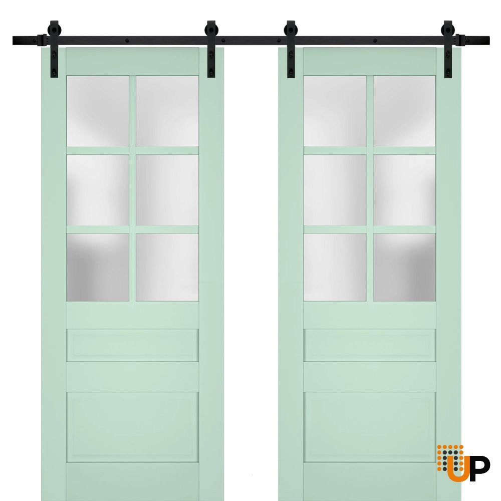 Double laminate sliding french interior barn double door with frosted glass | Veregio 7339 Oliva | 36 x 80 (2* 18x80) photo#1