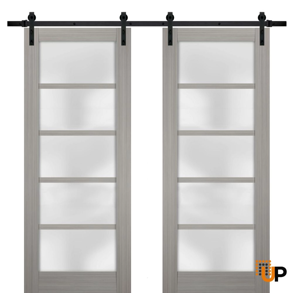 Double mdf sliding french interior barn double door with frosted glass | Quadro 4002  Ginger Ash | 36 x 80 (2* 18x80) photo#1