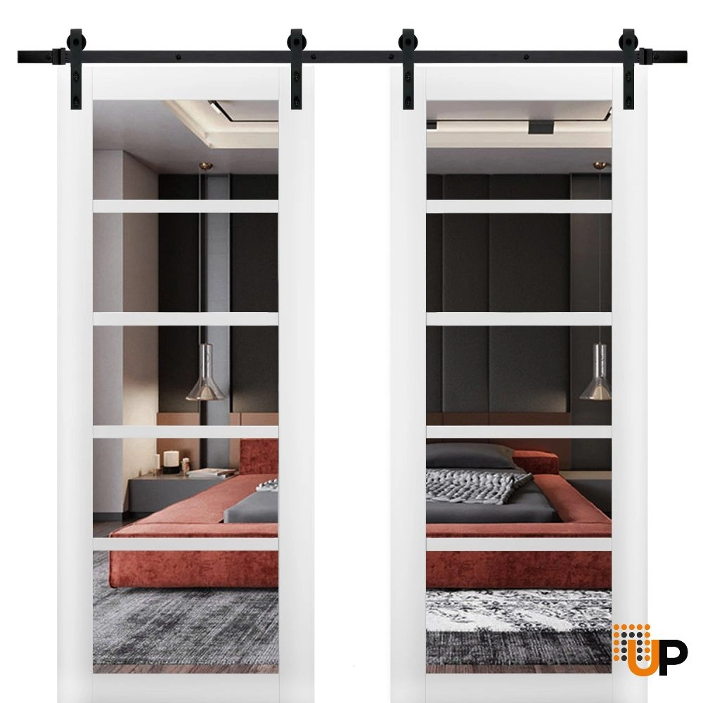 Double mdf sliding french interior barn double door with clear glass | Quadro 4522 White | 36 x 80 (2* 18x80) photo#1