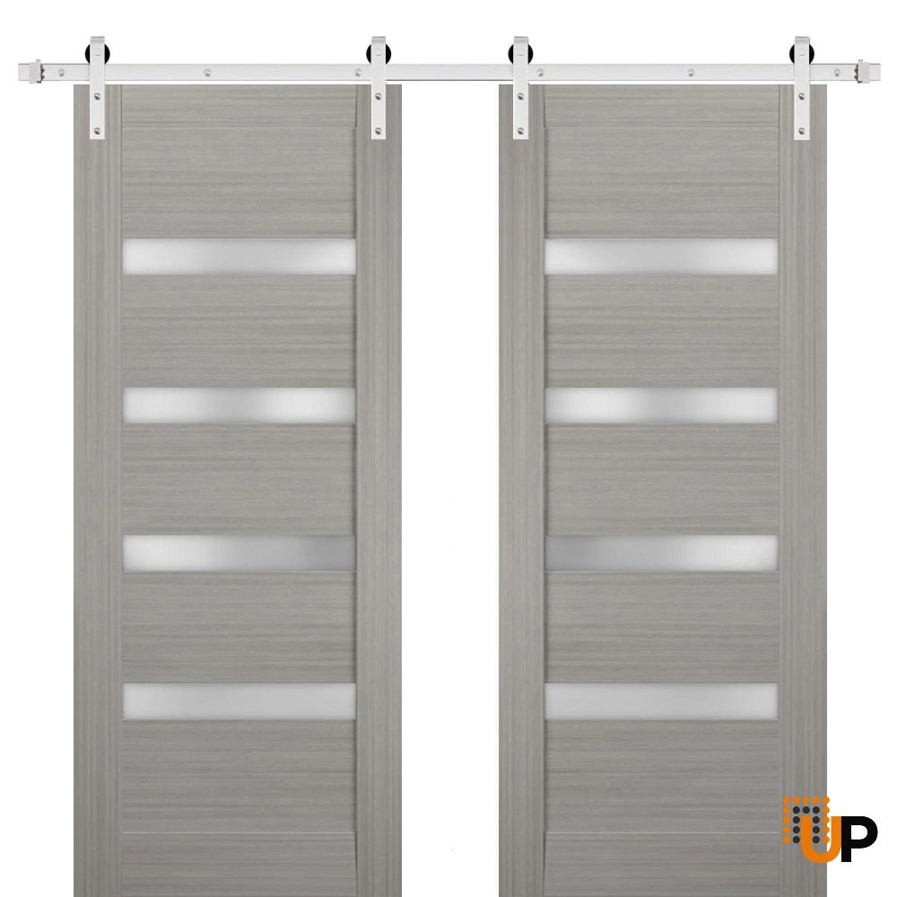 Double mdf sliding french interior barn double door with frosted glass | Quadro 4113 Ginger Ash | 36 x 80 (2* 18x80) photo#1