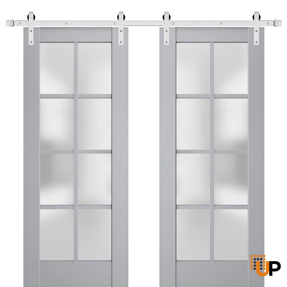 Double laminate sliding french interior barn double door with frosted glass | Veregio 7412 Matte Grey | 36 x 80 (2* 18x80) photo#1