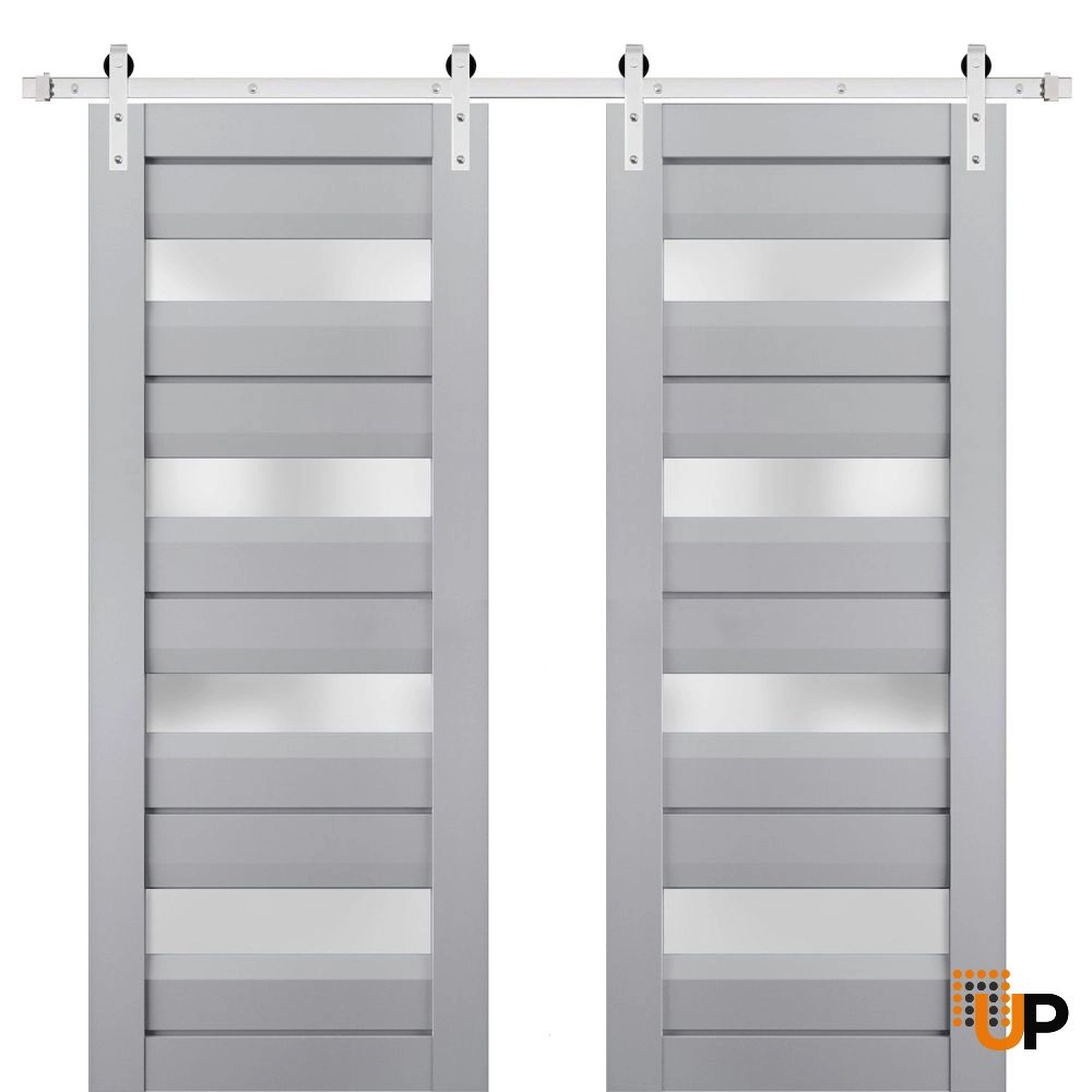 Double laminate sliding french interior barn double door with frosted glass | Veregio 7455 Matte Grey | 36 x 80 (2* 18x80) photo#1