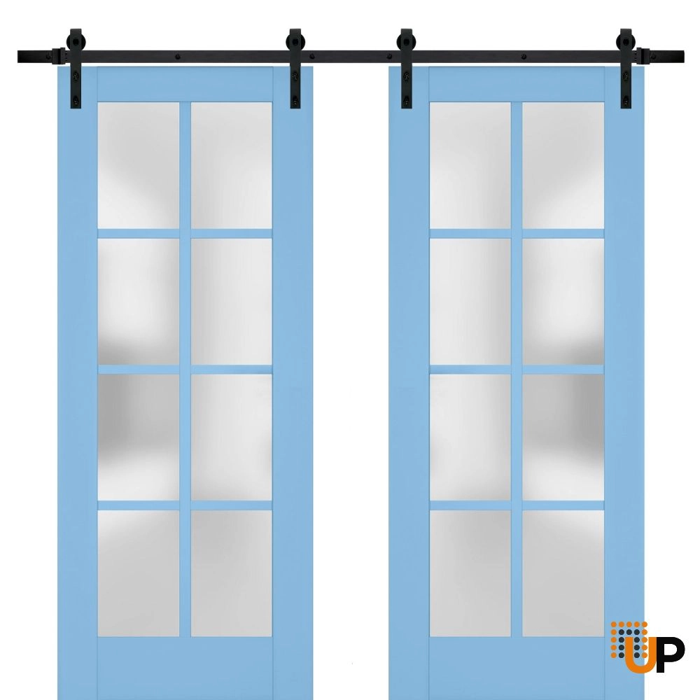 Double laminate sliding french interior barn double door with frosted glass | Veregio 7412 Aquamarine | 36 x 80 (2* 18x80) photo#1