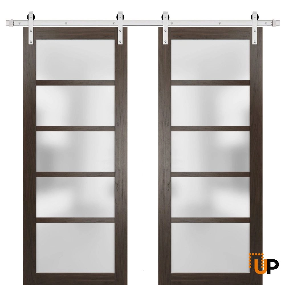 Double mdf sliding french interior barn double door with frosted glass | Quadro 4002  Chocolate Ash | 36 x 80 (2* 18x80) photo#1