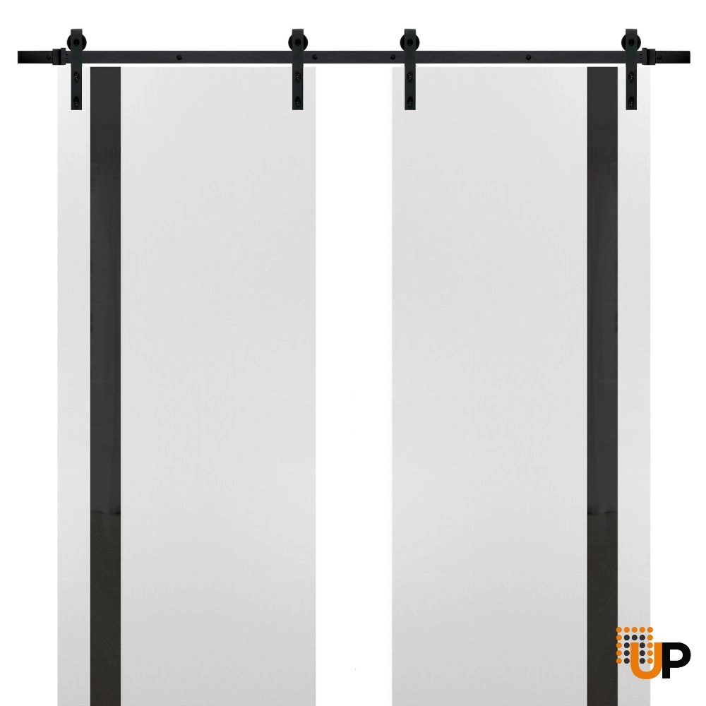 Double solid core sliding french interior barn double door with black glass | Planum 0040 White | 36 x 80 (2* 18x80) photo#1