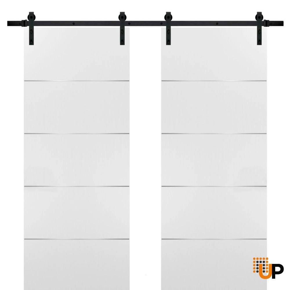Double solid wood with honeycomb sliding french interior barn double door | Planum 0020 White | 36 x 80 (2* 18x80) photo#1