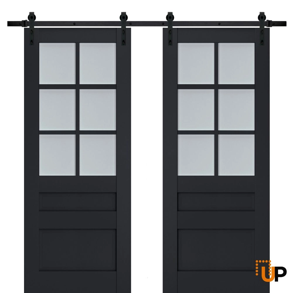 Double laminate sliding french interior barn double door with frosted glass | Veregio 7339 Antracite | 36 x 80 (2* 18x80) photo#1