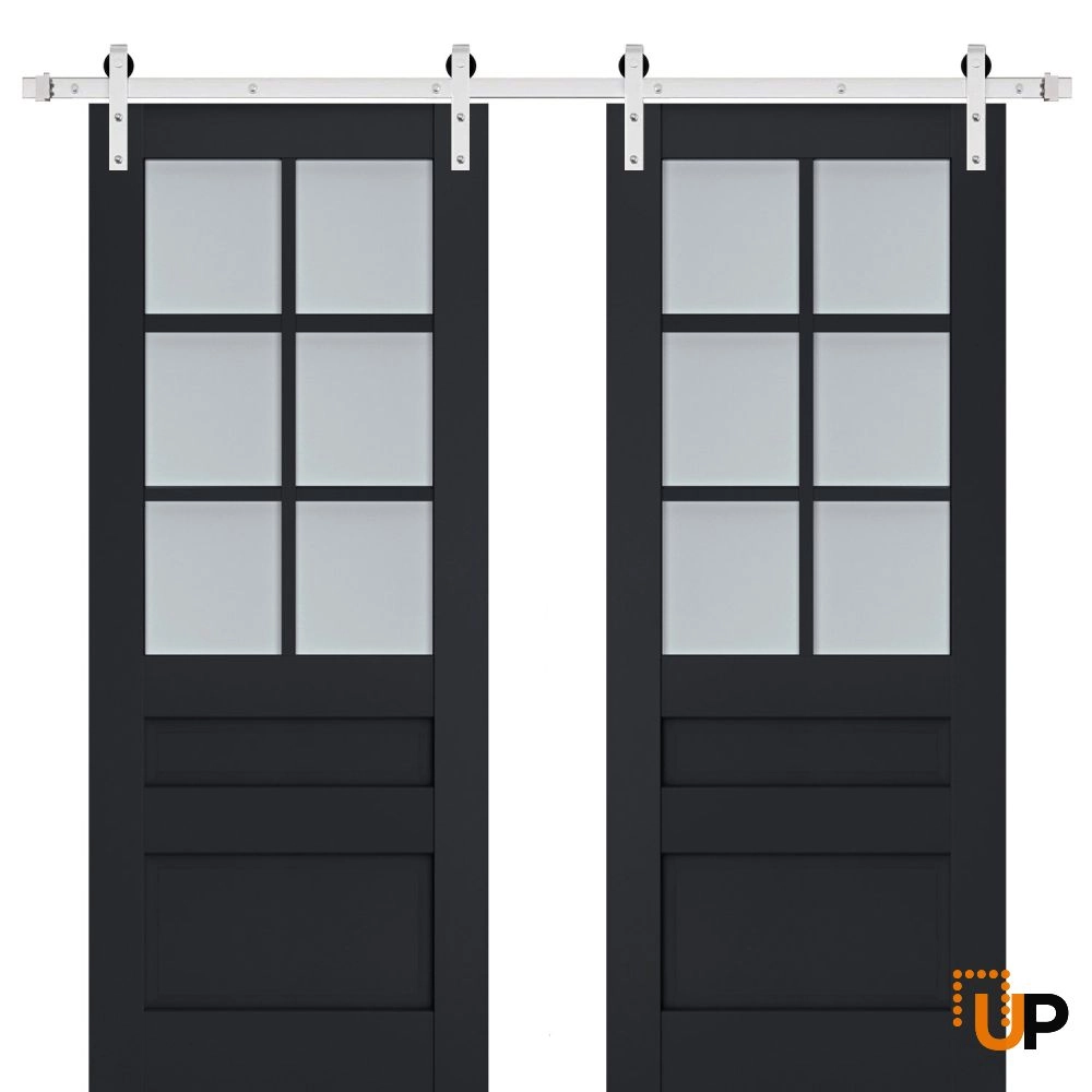 Double laminate sliding french interior barn double door with frosted glass | Veregio 7339 Antracite | 36 x 80 (2* 18x80) photo#1