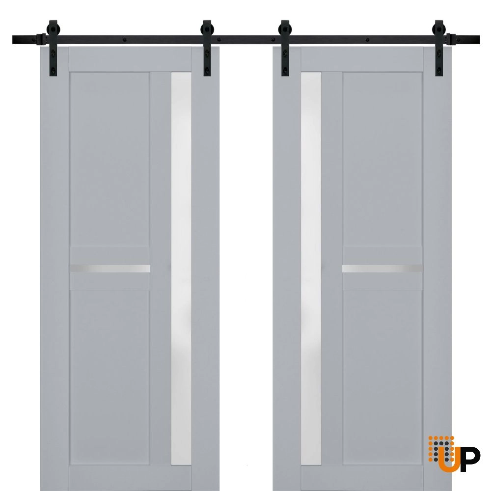 Double laminate sliding french interior barn double door with frosted glass | Veregio 7288 Matte Grey | 36 x 80 (2* 18x80) photo#1