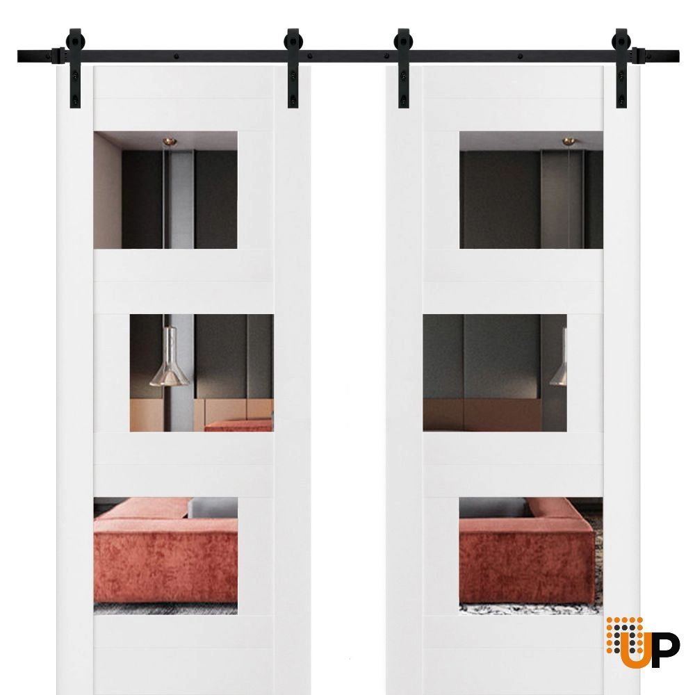 Double mdf sliding french interior barn double door with mirror glass | Sete 6999 White | 36 x 96 (2* 18x96) photo#1