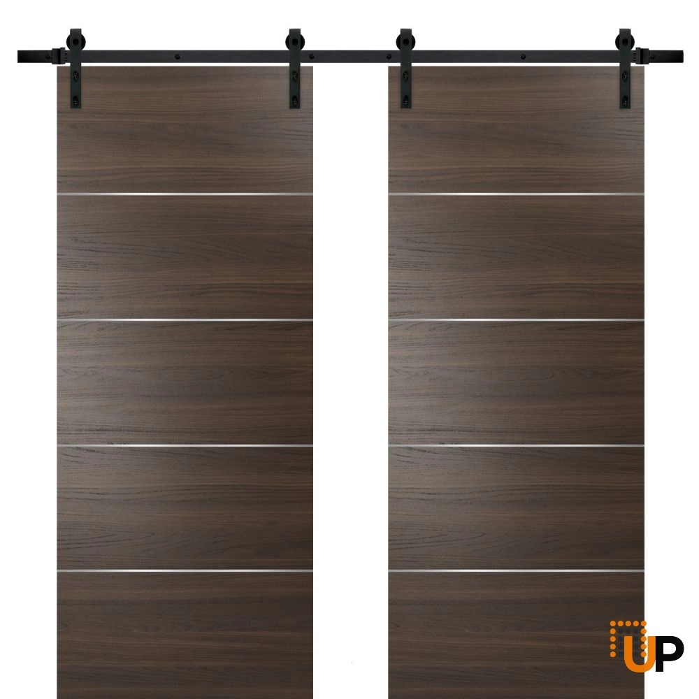 Double solid wood with honeycomb sliding french interior barn double door | Planum 0020 Chocolate Ash | 36 x 80 (2* 18x80) photo#1