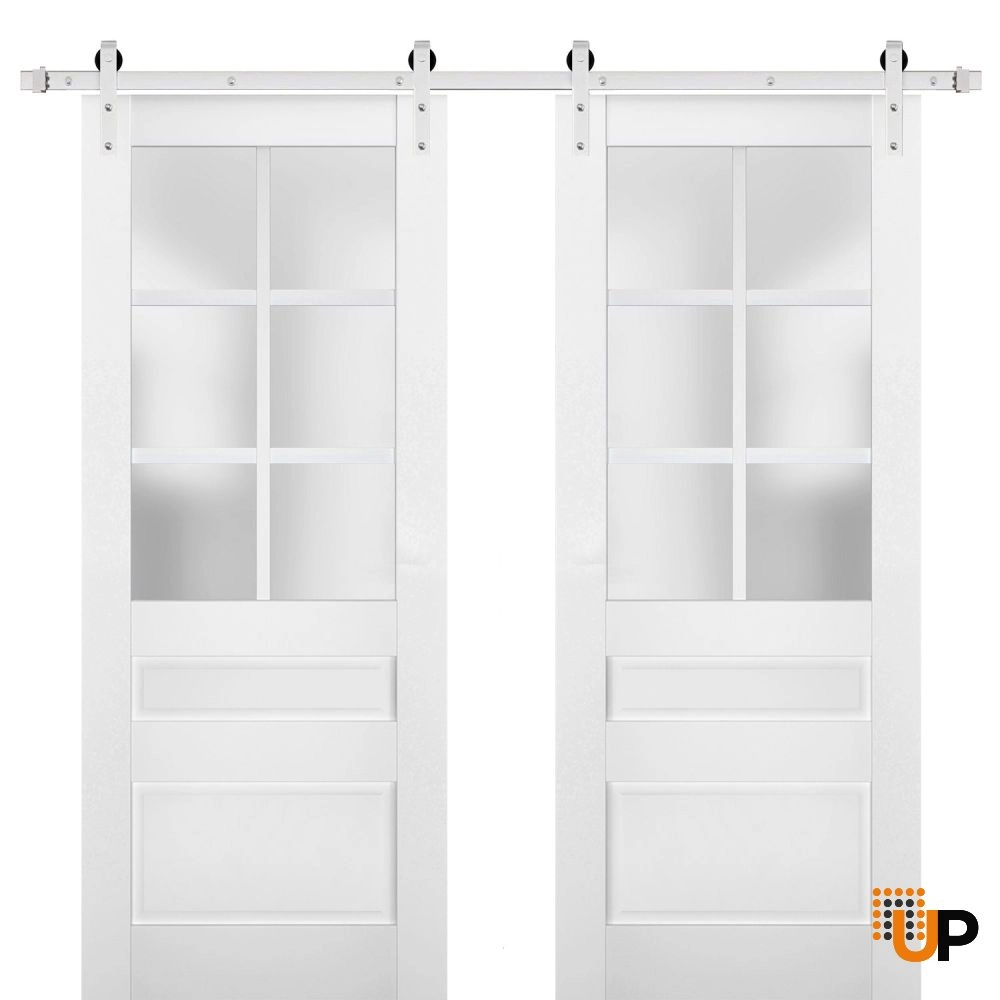 Double laminate sliding french interior barn double door with frosted glass | Veregio 7339 White | 36 x 80 (2* 18x80) photo#1