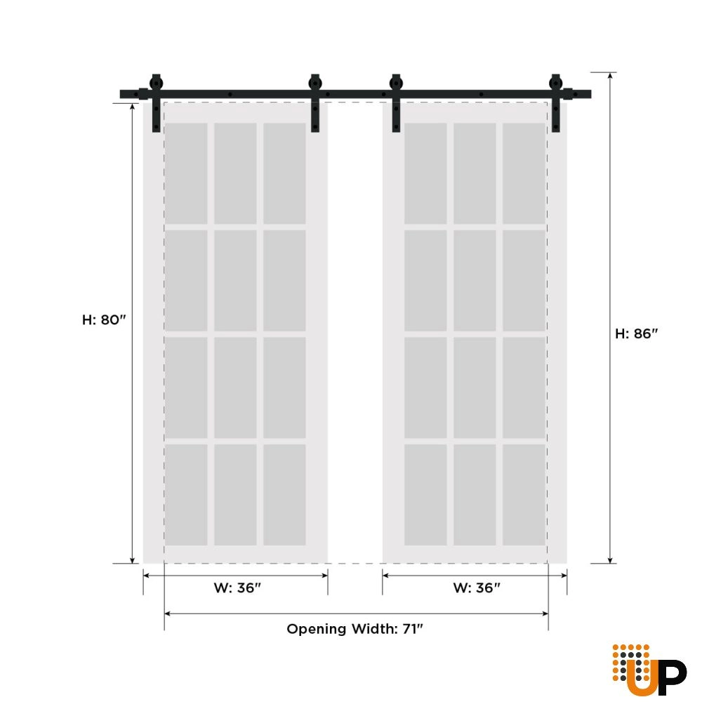 Double solid core sliding interior barn double door with frosted glass | Quadro 4055 White | 72 x 96 (2* 36x96) photo#7