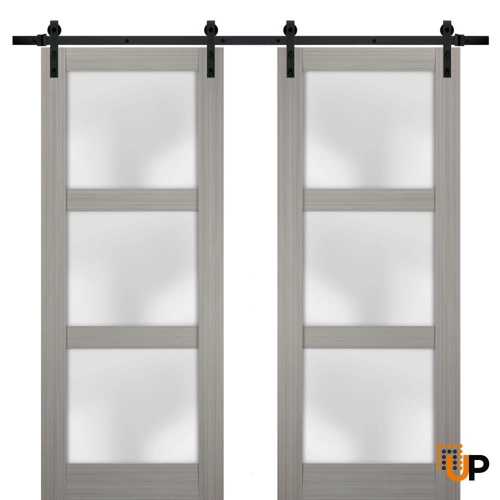 Double solid core sliding french interior barn double door with frosted glass | Lucia 2552 Ginger Ash | 36 x 80 (2* 18x80) photo#1